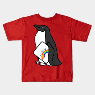 Cute Penguin Says Be Kind With a Rainbow Kids T-Shirt